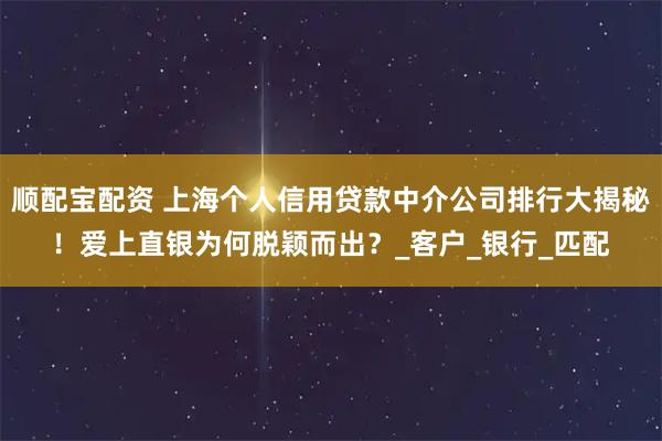 顺配宝配资 上海个人信用贷款中介公司排行大揭秘！爱上直银为何脱颖而出？_客户_银行_匹配